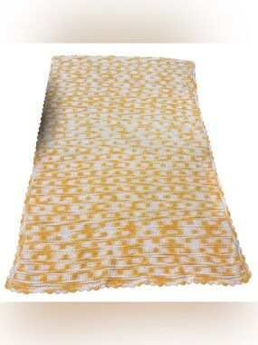 Vintage Crochet Knit Afghan Blanket Handmade Granny Yellow White 67”x44”